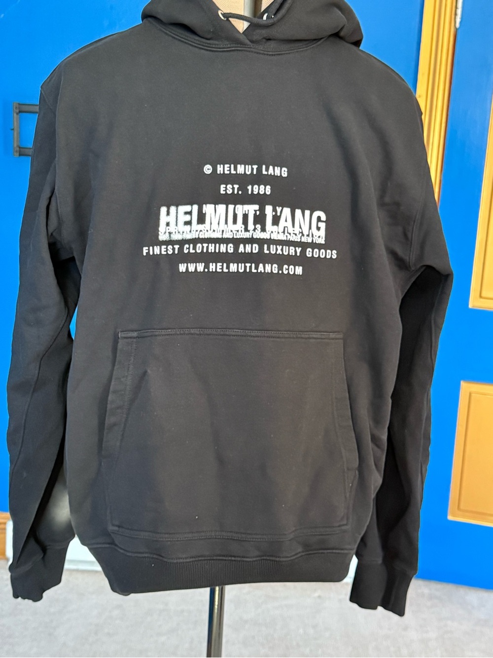 Helmut Lang Black "Finest Clothing" Graphic Hoodie Size XL
